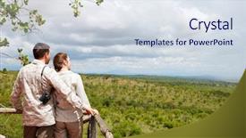  Presentation with savanna - Slides featuring travel lodging - couple on safari vacation looking background and a sky blue colored foreground