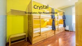  Presentation with beds - Amazing slide deck having travel lodging - hostel dormitory beds arranged backdrop and a yellow colored foreground