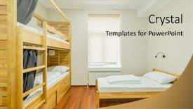  Presentation with beds - Slides consisting of travel lodging - hostel dormitory beds arranged background and a soft green colored foreground