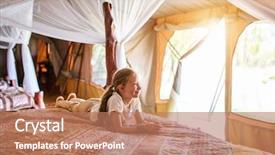  Presentation with africa safari - Presentation theme having travel lodging - little girl in safari tent background and a coral colored foreground
