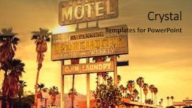  Presentation with roadside - PPT layouts having travel lodging - roadside motel sign - iconic background and a gold colored foreground
