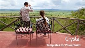  Presentation with safari - PPT theme featuring travel lodging - safari vacation young couple background and a coral colored foreground