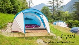  Presentation with tent - Presentation theme consisting of travel lodging - tent interior with mattresses background and a yellow colored foreground