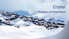  Presentation with beautiful houses - Cool new presentation with travel lodging - winter mountain village landscape backdrop and a sky blue colored foreground