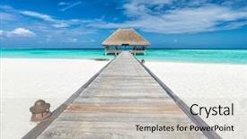  Presentation with relaxation - PPT theme consisting of travel lodging - wooden jetty leading to relaxation background and a light gray colored foreground