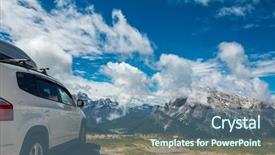  Presentation with car park - Presentation design enhanced with travel on the car famous italian national park tre cime di lavaredo dolomites south tyrol auronzo background and a ocean colored foreground