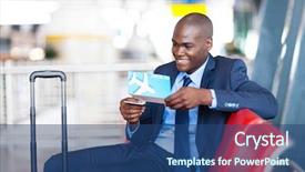  Presentation with passport travel - PPT theme with travel passport - african businessman at airport waiting background and a ocean colored foreground