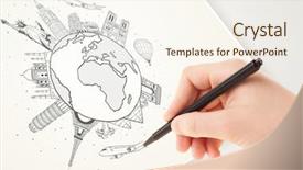  Presentation with travel globe - Slide deck with travel passport - hand drawing vacation trip background and a cream colored foreground
