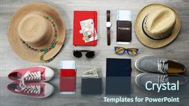  Presentation with passport travel - Slide set having travel passport - set of trip stuff background and a ocean colored foreground