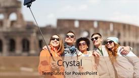  Presentation with tourism selfie - Beautiful slide set featuring travel people leisure and technology backdrop and a coral colored foreground