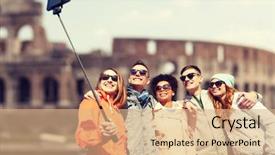  Presentation with tourism selfie - Slides having travel people leisure and technology background and a  colored foreground