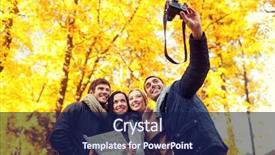  Presentation with travel friends - Beautiful presentation design featuring travel people tourism technology and friendship concept - group of smiling friends with map and camera making self portrait in city park backdrop and a navy blue colored foreground