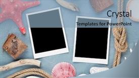  Presentation with travel - Slide set consisting of travel photo frames on blue background and a light blue colored foreground