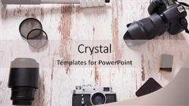  Presentation with cameras - Cool new slide set with batery - travel photography background with cameras backdrop and a soft green colored foreground