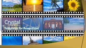  Presentation with film strip - PPT theme consisting of travel photos or pictures film background and a ocean colored foreground