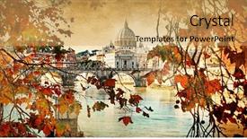  Presentation with artistic artist art brush - Cool new presentation theme with travel pictures - autumn in rome artistic vintage backdrop and a yellow colored foreground
