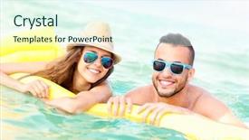  Presentation with matress - Presentation design consisting of travel pictures - picture of a young couple background and a cool aqua colored foreground