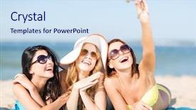  Presentation with vacation - Presentation design featuring travel pictures - summer holidays vacation and beach background and a sky blue colored foreground