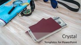  Presentation with compass road - Slides with travel preparation compass money passport background and a  colored foreground