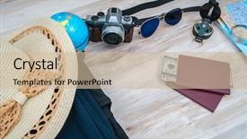  Presentation with compass road - Audience pleasing PPT theme consisting of travel preparation compass money passport backdrop and a  colored foreground