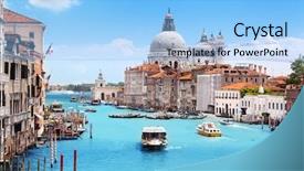  Presentation with canal - Slide set with travel ship - grand canal and basilica santa background and a light blue colored foreground