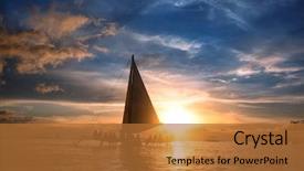  Presentation with sailboat - Presentation design having travel ship - group of people sitting background and a red colored foreground