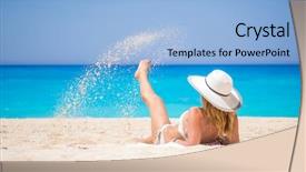  Presentation with zakynthos - Audience pleasing slide deck consisting of travel ship - woman on the famous navagio backdrop and a light blue colored foreground