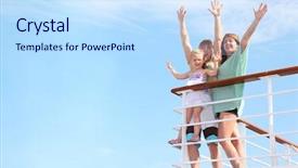  Presentation with happy life - Theme having travel ship - young happy family with little background and a sky blue colored foreground