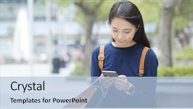  Presentation with paper bag - Presentation theme enhanced with travel shops - asian woman use of smart background and a light blue colored foreground