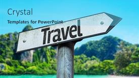  Presentation with travel - Audience pleasing presentation consisting of travel sign with a beach on background backdrop and a light blue colored foreground
