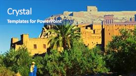  Presentation with ait - Audience pleasing PPT theme consisting of travel situation - ait benhaddou kasbah along backdrop and a teal colored foreground