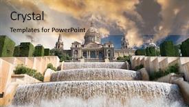  Presentation with sunset - Theme having travel situation - palau nacional situated in montjuic background and a coral colored foreground