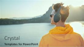  Presentation with music headphones - Presentation theme featuring travel-summer-vacations-outdoor background and a mint green colored foreground