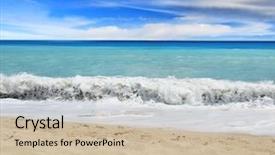  Presentation with sand - Cool new presentation theme with travel template - idyllic tropical sand beach backdrop and a soft green colored foreground