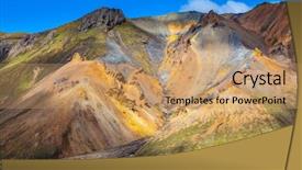  Presentation with tundra - Theme enhanced with travel to iceland in the july summer volcanic tundra multi-colored mountains from rhyolite are lit with sun background and a coral colored foreground