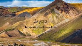  Presentation with mineral - Theme with travel to iceland in the summer national park landmannalaugar multi-colored mountains from mineral rhyolite are lit with the july sun background and a gold colored foreground