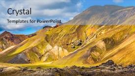  Presentation with summer sun - Beautiful presentation featuring travel to iceland in the july summer volcanic tundra multi-colored mountains from mineral rhyolite are lit with sun backdrop and a light blue colored foreground