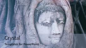  Presentation with ayutthaya - Colorful presentation theme enhanced with travel to thailand ayutthaya old tree buddha stone sculpture wisdom and pray backdrop and a light blue colored foreground