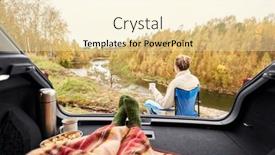  Presentation with tourism - PPT theme with travel-tourism-and-camping-concept background and a blonde colored foreground