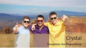  Presentation with travel friends - Amazing slide set having travel tourism and male friendship backdrop and a  colored foreground