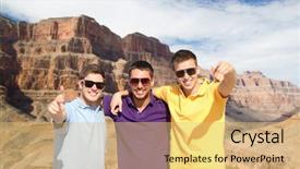  Presentation with travel friends - Colorful presentation design enhanced with travel tourism and male friendship backdrop and a  colored foreground