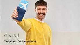  Presentation with passport travel - Audience pleasing presentation theme consisting of travel-tourism-and-people-concept backdrop and a yellow colored foreground
