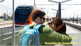  Presentation with train railway - Colorful presentation theme enhanced with travel-tourism-and-people-concept backdrop and a tawny brown colored foreground