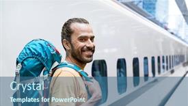  Presentation with train railway - Colorful presentation theme enhanced with travel-tourism-and-people-concept backdrop and a ocean colored foreground