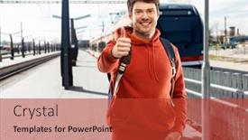  Presentation with train railway - Amazing presentation theme having travel-tourism-and-people-concept backdrop and a red colored foreground