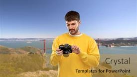  Presentation with golden yellow - PPT theme with travel-tourism-and-photography-concept background and a gold colored foreground