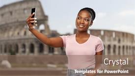  Presentation with tourism selfie - Presentation theme enhanced with travel-tourism-and-technology-c background and a violet colored foreground