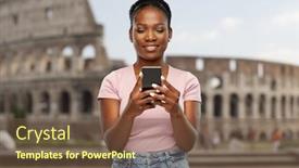  Presentation with tourism - Amazing PPT theme having travel-tourism-and-technology-c backdrop and a tawny brown colored foreground