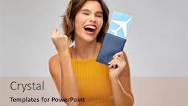  Presentation with fist pump - Beautiful theme featuring travel-tourism-and-vacation-concept backdrop and a gold colored foreground