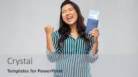  Presentation with passport travel - Slides having travel-tourism-and-vacation-concept background and a light gray colored foreground